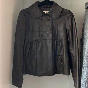 ba&sh brown Peter Pan collar leather jacket